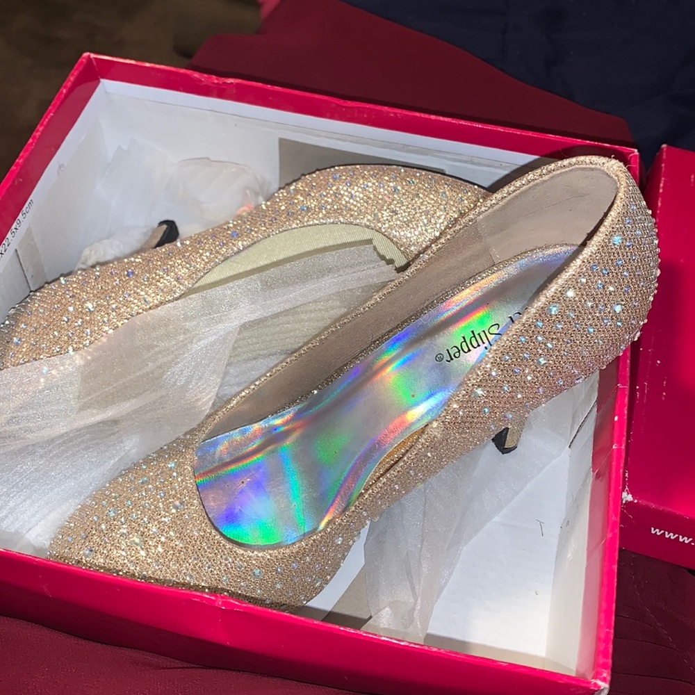 gold Silver Slipper heels